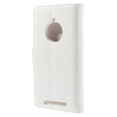 Nokia Lumia 830 atverčiamas baltas odinis Litchi dėklas - piniginė / Priedai.lt