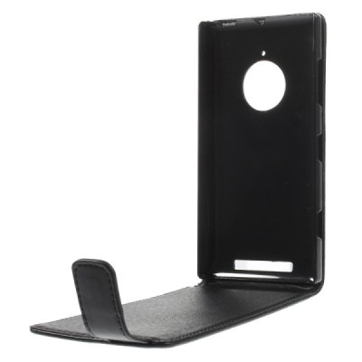 Nokia Lumia 830 klasikinis vertikaliai atverčiamas juodas odinis dėklas / Priedai.lt