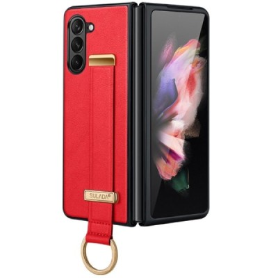 „Sulada“ Leather Kickstand Samsung Galaxy Fold6 5G (SM-F956B) punane nahast ümbris - taga | Priedai.lt