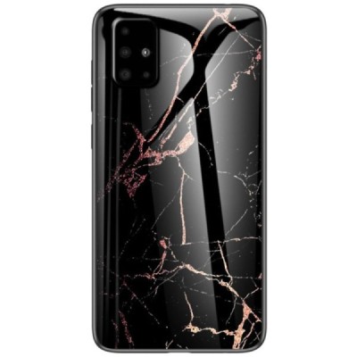 Samsung Galaxy A51 "Marble" kõva silikoonist TPU must / kuldne ümbris - taga | Priedai.lt