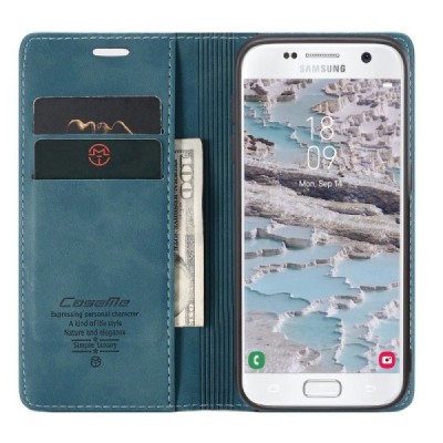 Samsung Galaxy S7 (G930) CaseMe Retro solidus atverčiamas žalias odinis dėklas - knygutė | Priedai.lt