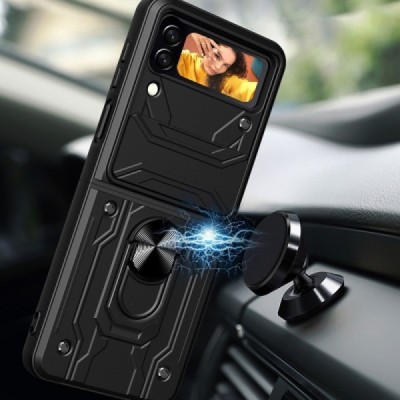 Sustiprintos apsaugos „Kickstand“ Samsung Galaxy Z Flip4 (F721) juodas kieto silikono (TPU) ir plastiko dėklas | Priedai.lt