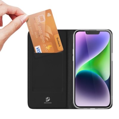 „Dux Ducis“ Skin serijos Apple iPhone 15 Plus juodas odinis atverčiamas dėklas | Priedai.lt