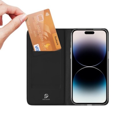 „Dux Ducis“ Skin serijos Apple iPhone 15 Pro Max juodas odinis atverčiamas dėklas | Priedai.lt