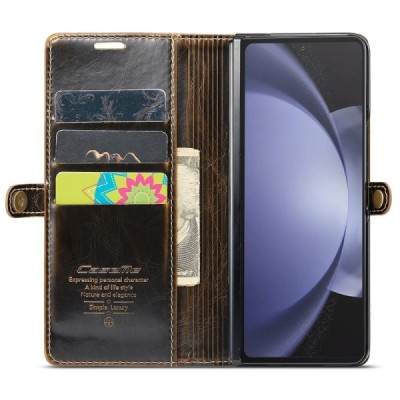 Samsung Galaxy Fold5 5G (SM-F946B) „CaseMe“ Leather solidus atverčiamas rudas odinis dėklas - knygutė | Priedai.lt