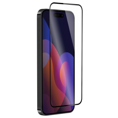 Apple iPhone 15 Pro „Guardian“ 9H Tempered Glass sustiprintos apsaugos juodas pilnai dengiantis apsauginis ekrano stiklas | Prie
