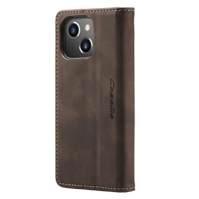 Apple iPhone 15 Plus CaseMe Retro solidus atverčiamas tamsiai rudas odinis dėklas - knygutė | Priedai.lt