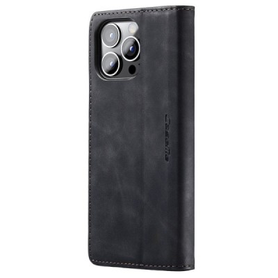 Apple iPhone 15 Pro Max CaseMe Retro solidus atverčiamas juodas odinis dėklas - knygutė | Priedai.lt