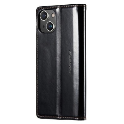 Apple iPhone 15 „CaseMe“ Leather solidus atverčiamas juodas odinis dėklas - knygutė | Priedai.lt