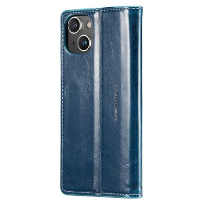Apple iPhone 15 Plus „CaseMe“ Leather solidus atverčiamas mėlynas odinis dėklas - knygutė | Priedai.lt