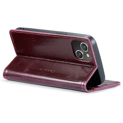 Apple iPhone 15 Plus „CaseMe“ Leather solidus atverčiamas bordo odinis dėklas - knygutė | Priedai.lt
