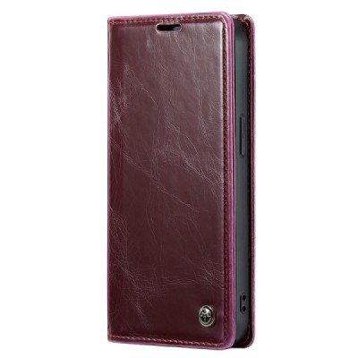 Apple iPhone 15 Pro Max „CaseMe“ Leather solidus atverčiamas bordo odinis dėklas - knygutė | Priedai.lt