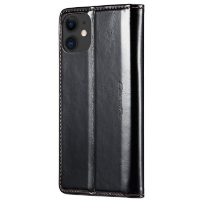Apple iPhone 11 „CaseMe“ Leather solidus atverčiamas juodas odinis dėklas - knygutė | Priedai.lt