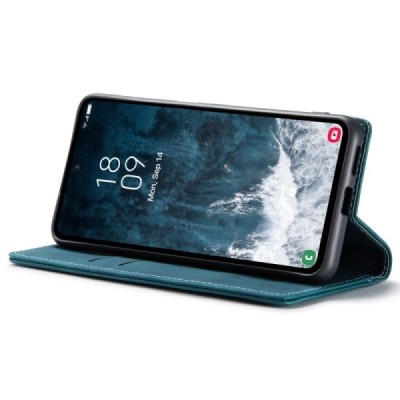 Samsung Galaxy S23 FE (Fan Edition) CaseMe Retro solidus atverčiamas žalias odinis dėklas - knygutė | Priedai.lt