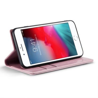 Apple iPhone 7 Plus „CaseMe“ Leather solidus atverčiamas rožinis odinis dėklas - knygutė | Priedai.lt