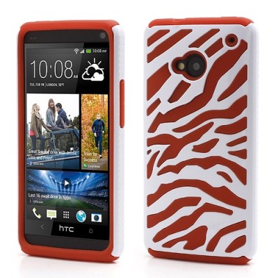 Dvigubas dryžuotas HTC One M7 raudonas dėklas (Dėkliukas) / Priedai.lt