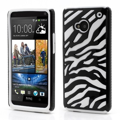 Dvigubas dryžuotas HTC One M7 baltas su juodu dėklas (Dėkliukas) / Priedai.lt