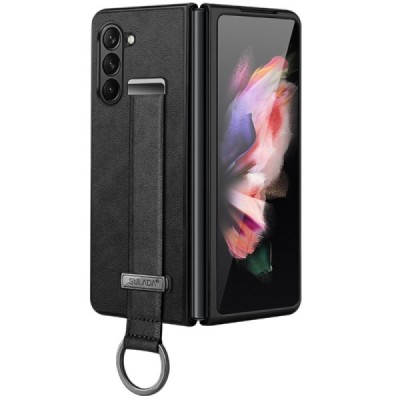 „Sulada“ Leather Kickstand Samsung Galaxy Fold6 5G (SM-F956B) must nahast ümbris - taga | Priedai.lt