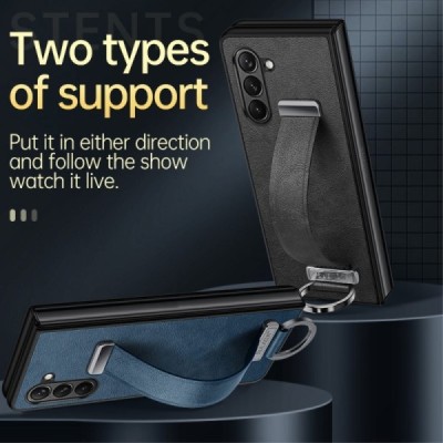 „Sulada“ Leather Kickstand Samsung Galaxy Fold6 5G (SM-F956B) must nahast ümbris - taga | Priedai.lt
