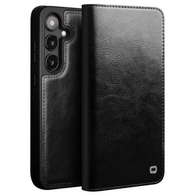 Samsung Galaxy S24+ (SM-S926) „QIALINO“ klapitav must nahast ümbris | Priedai.lt