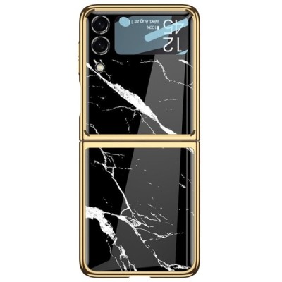 Samsung Galaxy Z Flip3 (F711) GKK Marble plastikust must kuldne korpus - taga | Priedai.lt