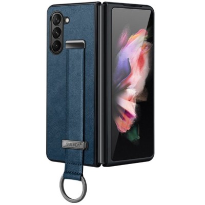 „Sulada“ Leather Kickstand Samsung Galaxy Fold6 5G (SM-F956B) sinine nahast ümbris - taga | Priedai.lt