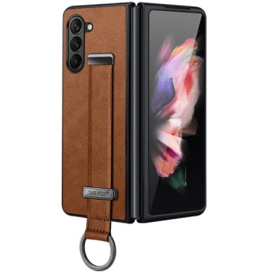 „Sulada“ Leather Kickstand Samsung Galaxy Fold6 5G (SM-F956B) pruun nahast ümbris - taga | Priedai.lt