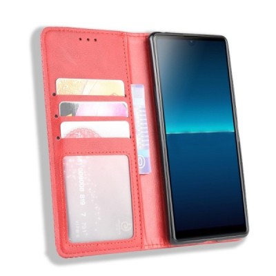 Sony Xperia L4 Vintage punane nahast klappkohver - voldik magnetiga | Priedai.lt