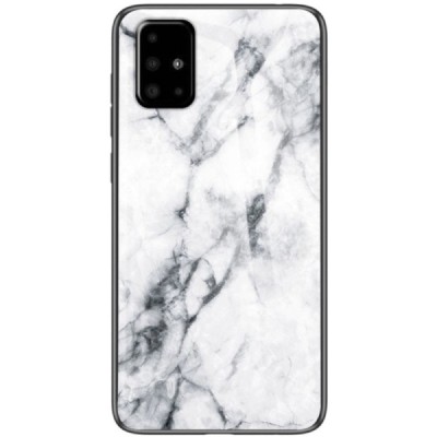 Samsung Galaxy A51 "Marble" kõva silikoonist TPU valge ümbris - taga | Priedai.lt