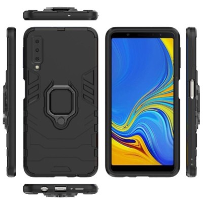 Täiustatud kaitsed "Kickstand" Samsung Galaxy A7 (2018) must kõva silikoon (TPU) ja plastikust ümbris | Priedai.lt