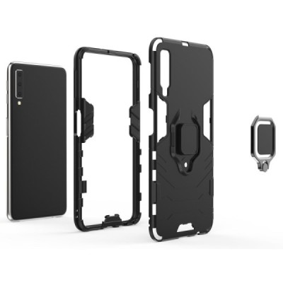Täiustatud kaitsed "Kickstand" Samsung Galaxy A7 (2018) must kõva silikoon (TPU) ja plastikust ümbris | Priedai.lt