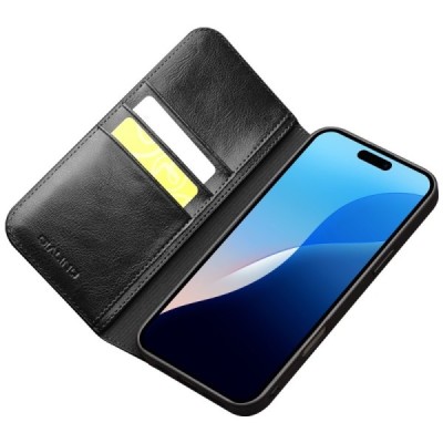 Apple iPhone 16 Pro "QIALINO" klapitav must nahast kaaned | Priedai.lt