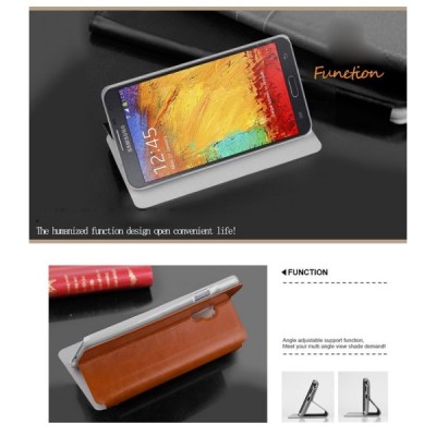 „Mofi“ Rui serijos Samsung Galaxy Note 3 Neo N750 rudas odinis atverčiamas dėklas / Priedai.lt