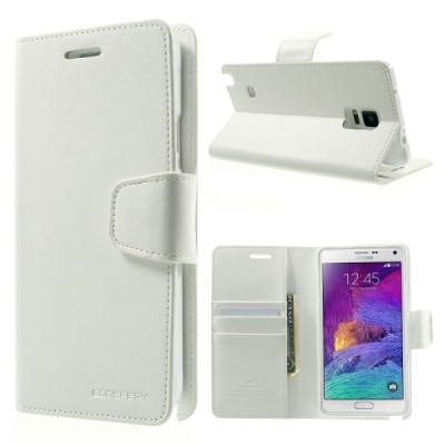 Mercury Sonata atverčiamas Samsung Galaxy Note 4 (N910) baltas odinis dėklas - piniginė / Priedai.lt