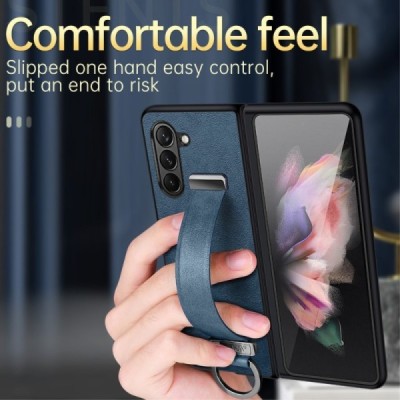 „Sulada“ Leather Kickstand Samsung Galaxy Fold6 5G (SM-F956B) must nahast ümbris - taga | Priedai.lt