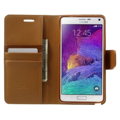 Mercury Sonata atverčiamas Samsung Galaxy Note 4 (N910) šviesiai rudas odinis dėklas - piniginė / Priedai.lt
