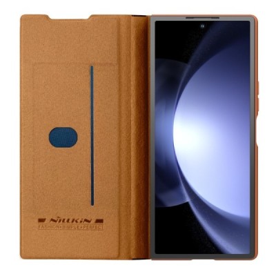 Samsung Galaxy Fold6 5G (SM-F956B) luksuslik Nillkin Qin Pro seeria pruun nahast klappkohver - brošüür | Priedai.lt