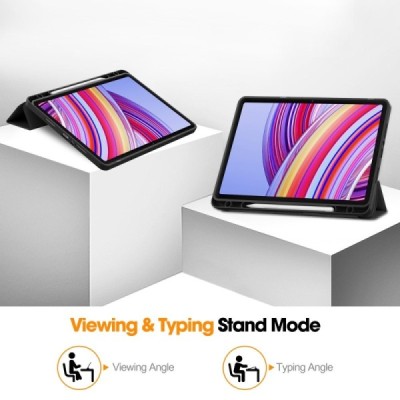 Xiaomi Redmi Pad Pro (Poco Pad) ülespööratav must nahast ümbris - märkmik, kus on koht pliiatsi jaoks | Priedai.lt