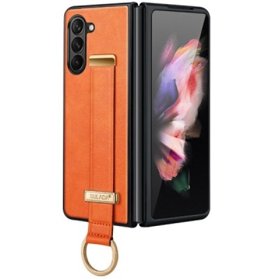 „Sulada“ Leather Kickstand Samsung Galaxy Fold6 5G (SM-F956B) oranž nahast ümbris - taga | Priedai.lt