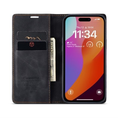 Apple iPhone 16 Pro CaseMe Retro tahke nahk kaaned - must | Priedai.lt