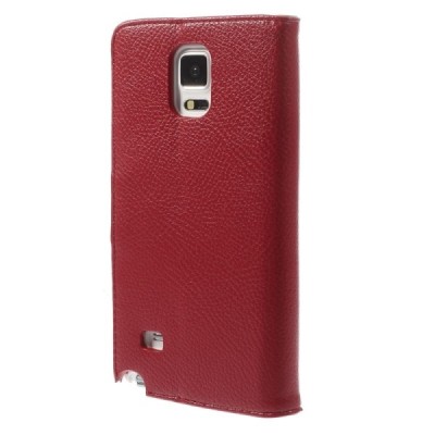 Samsung Galaxy Note 4 (N910) atverčiamas raudonas odinis Litchi dėklas - piniginė / Priedai.lt
