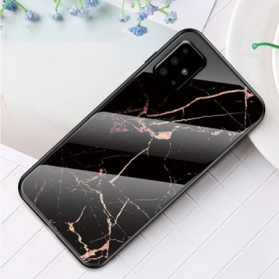 Samsung Galaxy A51 "Marble" kõva silikoonist TPU must / kuldne ümbris - taga | Priedai.lt