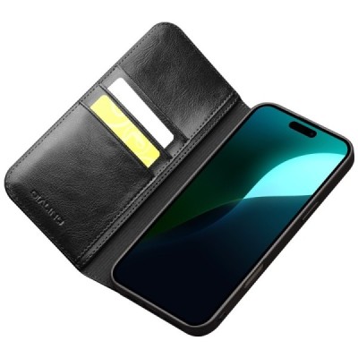 Apple iPhone 16 Plus "QIALINO" klapitav must nahast kaaned | Priedai.lt