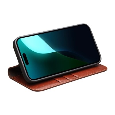 Apple iPhone 16 Plus "QIALINO" klapitav pruun nahast kaaned | Priedai.lt