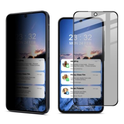 Samsung Galaxy A35, A55 "Imak" 9H Tempered Glass privaatsusega täiustatud kaitse must täiskattega kaitseklaas 0,26 mm | Priedai.