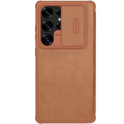 Luksuslik "Nillkin" Qin Pro seeria pruun nahast klappümbris Samsung Galaxy S25 Ultra | Priedai.lt