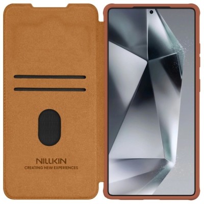 Luksuslik "Nillkin" Qin Pro seeria pruun nahast klappümbris Samsung Galaxy S25 Ultra | Priedai.lt