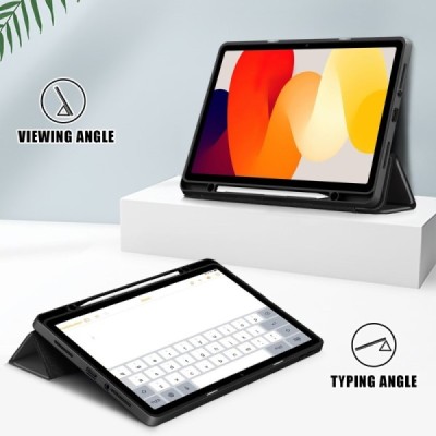 Xiaomi Redmi Pad SE 11" Copernice ülespööratav must nahast kaaned - märkmik, kus on koht pliiatsi jaoks | Priedai.lt