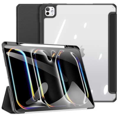 Apple iPad Pro 13 (2025) / 13 (2024) "Dux Ducis" Toby ülespööratav must nahast kaaned - märkmik, kus on koht pliiatsi jaoks | Pr