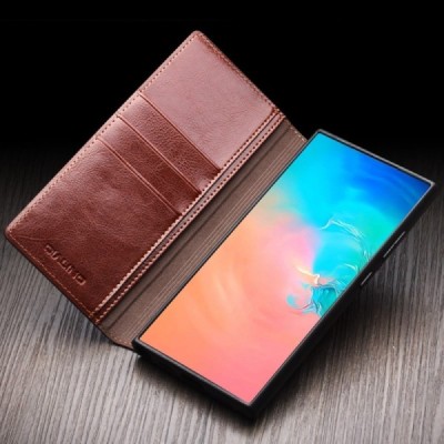 Samsung Galaxy S25 "QIALINO" klapitav pruun nahast kaaned | Priedai.lt